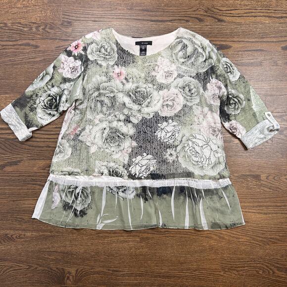 Ali Miles Tops - Ali Miles Tunic Blouse Womens 1X Multicolor Floral Ruffle‎ Hem Knit 3/4 Sleeve